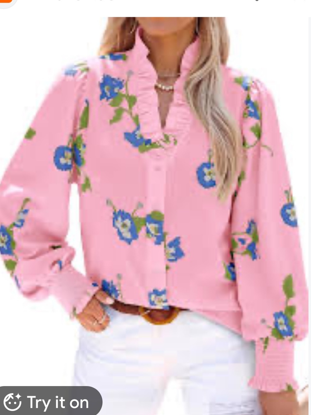 Entro Floral Button-Front Puff Sleeve Blouse Size Medium